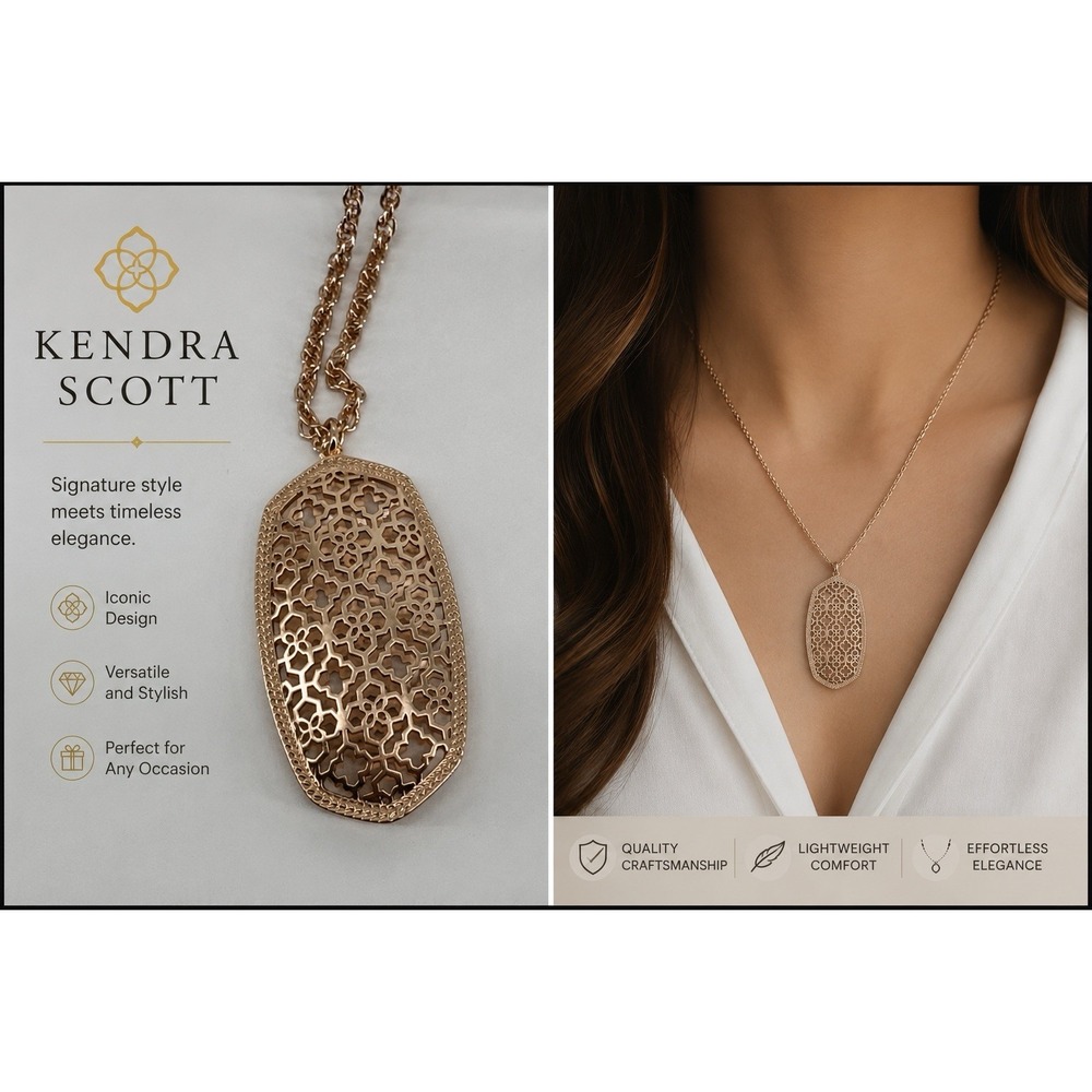 Kendra Scott Elisa Gold Pendant Necklace Filigree Rose Gold Tone NWT Jewelry